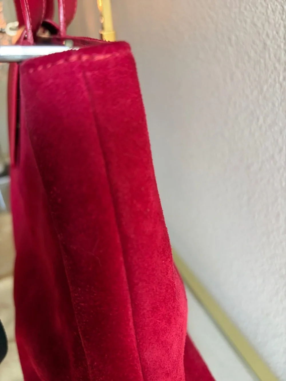 Vintage Burberry Red Suede Shopper Tote with Leather Trim - Picture 8 of 13